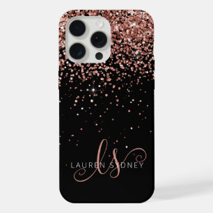 Glam Rose Gold Glitzer Elegantes Monogramm iPhone 15 Pro Max Hülle