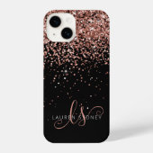 Glam Rose Gold Glitzer Elegantes Monogramm iPhone Hülle (Rückseite)