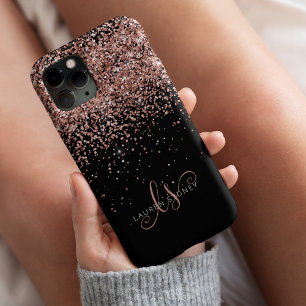 Glam Rose Gold Glitzer Elegantes Monogramm iPhone 14 Plus Hülle