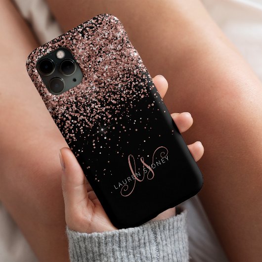 Glam Rose Gold Glitzer Elegantes Monogramm iPhone Hülle