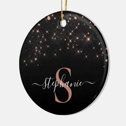 Glam Rose Gold Glitzer Elegantes Monogramm Keramik Ornament (Links)