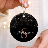 Glam Rose Gold Glitzer Elegantes Monogramm Keramik Ornament