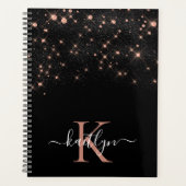Glam Rose Gold Glitzer Elegantes Monogramm Planer (Vorderseite)