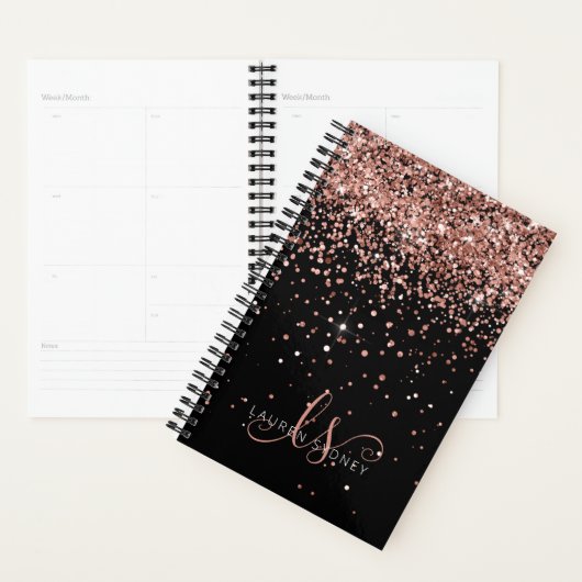 Glam Rose Gold Glitzer Elegantes Monogramm Planer (Anzeige)