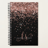 Glam Rose Gold Glitzer Elegantes Monogramm Planer (Vorderseite)