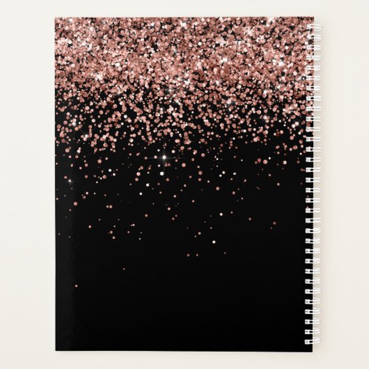 Glam Rose Gold Glitzer Elegantes Monogramm Planer (Rückseite)