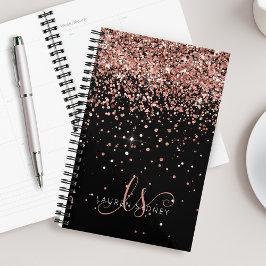 Glam Rose Gold Glitzer Elegantes Monogramm Planer