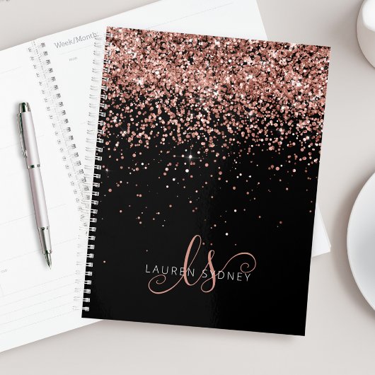 Glam Rose Gold Glitzer Elegantes Monogramm Planer