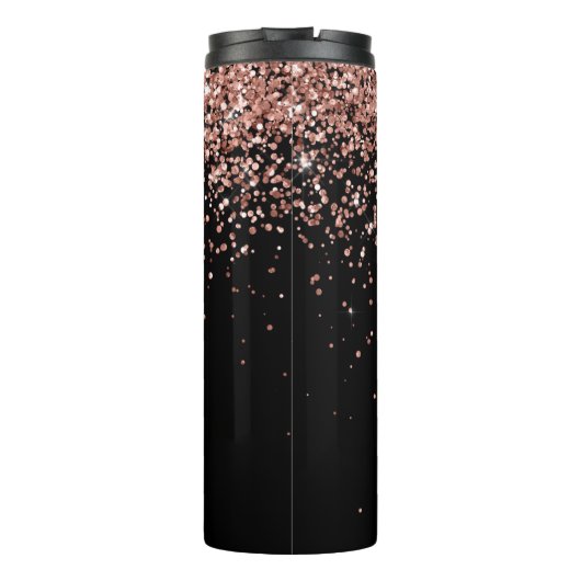 Glam Rose Gold Glitzer Elegantes Monogramm Thermosbecher (Rückseite)