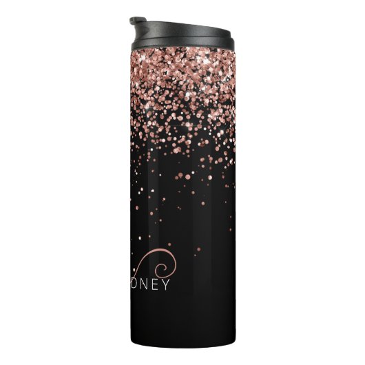 Glam Rose Gold Glitzer Elegantes Monogramm Thermosbecher (Nach rechts gedreht)