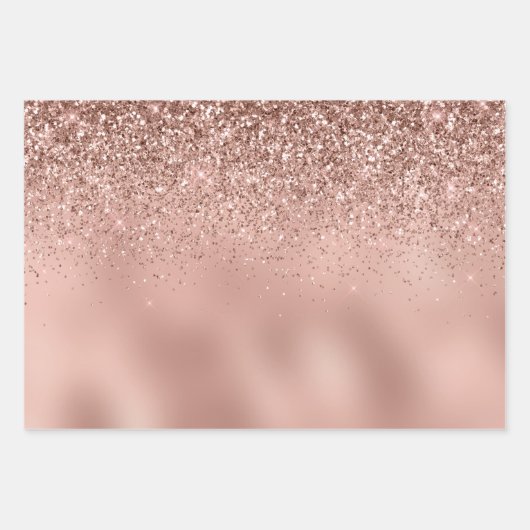 Glam Rose Gold Glitzer Geschenkpapier Set (Vorderseite)