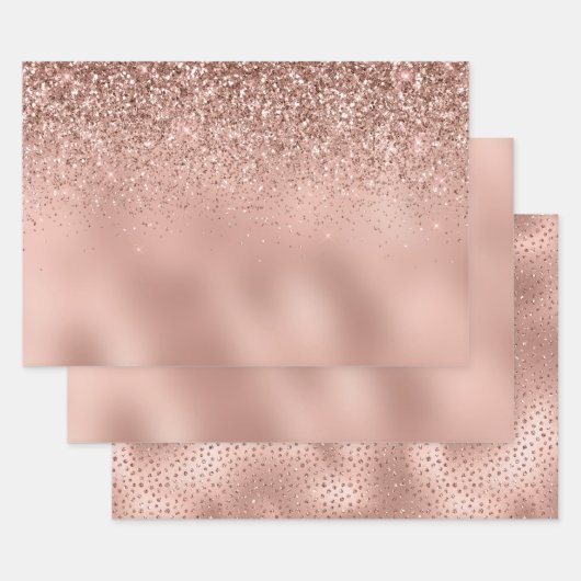 Glam Rose Gold Glitzer Geschenkpapier Set (Set)