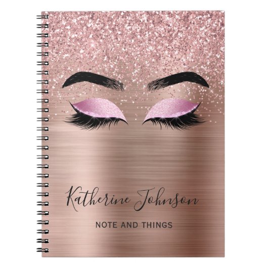 Glam Rose Gold Glitzer Lashes Beauty Monogram Notizblock (Vorderseite)
