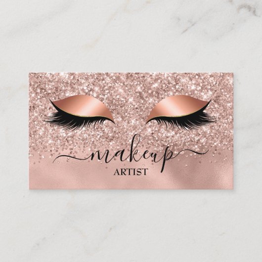 Glam Rose Gold Glitzer Lashes Makeup Artist Salon Visitenkarte (Vorderseite)