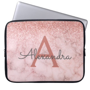 Glam Rose Gold Glitzer Marmor Sparkle Monogramm Laptopschutzhülle