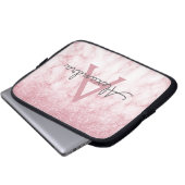 Glam Rose Gold Glitzer Marmorsparkle Monogramm Laptopschutzhülle (Vorne Knopf)