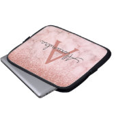Glam Rose Gold Glitzer Marmorsparkle Monogramm Laptopschutzhülle (Vorne Knopf)
