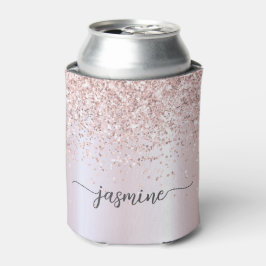Glam Rose Gold Glitzer Metal Monogram Name Script Dosenkühler