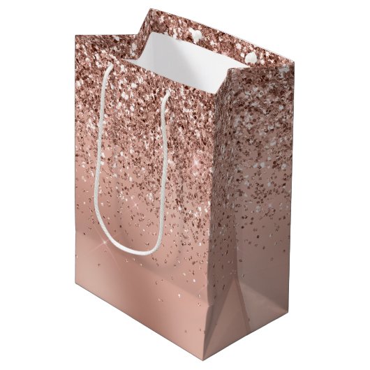 Glam Rose Gold Glitzer Mittlere Geschenktüte (Vorderseite Schrägansicht)
