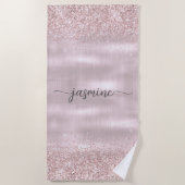 Glam Rose Gold Glitzer Monogram Name Girl Script Strandtuch (Vorderseite)