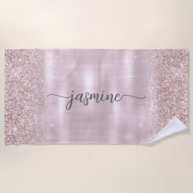 Glam Rose Gold Glitzer Monogram Name Girl Script