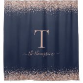Glam Rose Gold Glitzer Name Monogram Initial Navy Duschvorhang (Vorderseite)