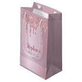 Glam Rose Gold Glitzer Personalisiert Bridesmaid Kleine Geschenktüte (Vorderseite Schrägansicht)