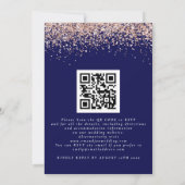 Glam Rose Gold Glitzer QR Code Navy Blush Wedding Einladung (Rückseite)