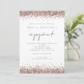 Glam Rose Gold Glitzer Script Engagement Party Einladung (Stehend Vorderseite)