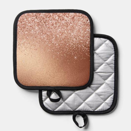 Glam Rose Gold Glitzer Topflappen (Vorderseite/Rückseite)