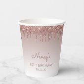 Glam Rose Gold Glitzer Tropfen 80. Geburtstag Pappbecher (Vorderseite)