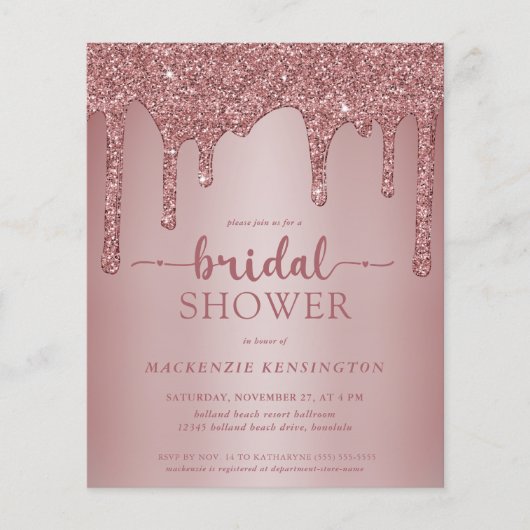 Glam Rose Gold Glitzer Tropfen Brautparty (Vorderseite)