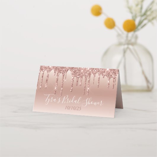 Glam Rose Gold Glitzer Tropfen Elegante Personalis Platzkarte (Rückseite)