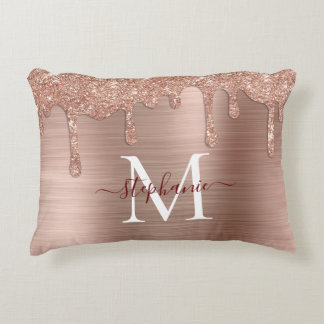 Glam Rose Gold Glitzer Tropfen Elegantes Monogramm Dekokissen
