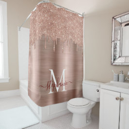 Glam Rose Gold Glitzer Tropfen Elegantes Monogramm Duschvorhang