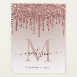 Glam Rose Gold Glitzer Tropfen Elegantes Monogramm Planer
