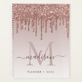 Glam Rose Gold Glitzer Tropfen Elegantes Monogramm Planer
