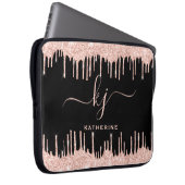 Glam Rose Gold Glitzer Tropfen Mit Monogramm Laptopschutzhülle (Vorne Rechts)
