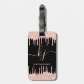 Glam Rose Gold Glitzer Tropfen Monogramm-Skript Gepäckanhänger (Rückseite vertikal)