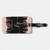 Glam Rose Gold Glitzer Tropfen Monogramm-Skript Gepäckanhänger (Rückseite horizontal)