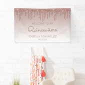 Glam Rose Gold Glitzer Tropfen Quinceañera Banner (Insitu)
