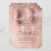 Glam Rose Gold Glitzer Typografie Brunch & Bubbly Einladung (Vorne/Hinten)