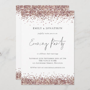 Glam Rose Gold Glitzer Wedding Abend Party Einladung