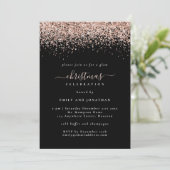 Glam Rose Gold Glitzer Weihnachts-Party Schwarzer Einladung (Stehend Vorderseite)