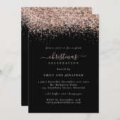 Glam Rose Gold Glitzer Weihnachts-Party Schwarzer Einladung (Vorne/Hinten)