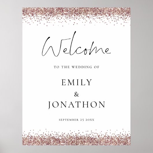 Glam Rose Gold Glitzer Willkommen bei Hochzeit Poster (Vorne)
