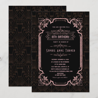 Glam Rose Gold Great Gatsby 18. Geburtstag Einladung