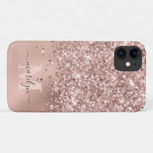 Glam Rose Gold Imitate Glitzer Foil Monogram Case-Mate iPhone Hülle (Rückseite (Horizontal))