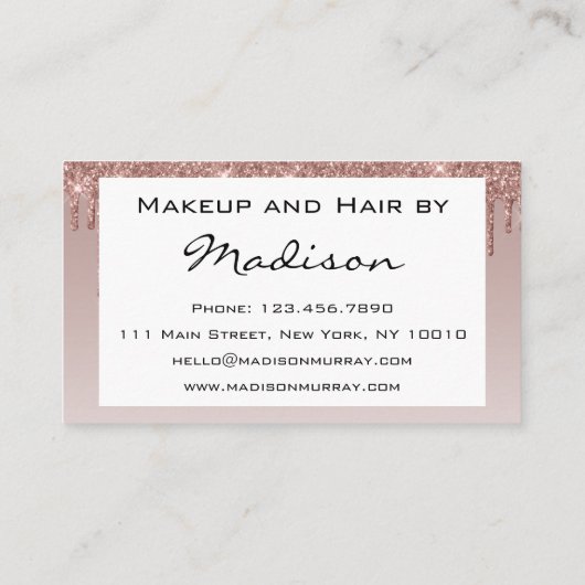 Glam Rose Gold Imitate Glitzer Tropfen Makeup Arti Visitenkarte (Rückseite)
