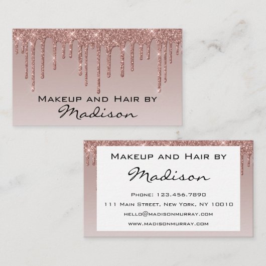 Glam Rose Gold Imitate Glitzer Tropfen Makeup Arti Visitenkarte (Vorne/Hinten)